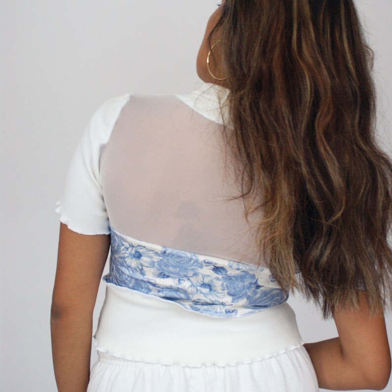 Blue Velvet Rose /& White UK 8 One of One Handmade Top The Fitted T Limited |Sustainable Fashion