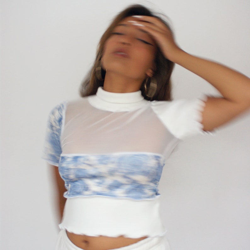 Blue Velvet Rose /& White UK 8 One of One Handmade Top The Fitted T Limited |Sustainable Fashion