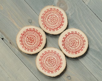 Wooden coasters, Rustic home decor, Block printed coaster set, Gift for him, Boho decor, Reclaimed wood