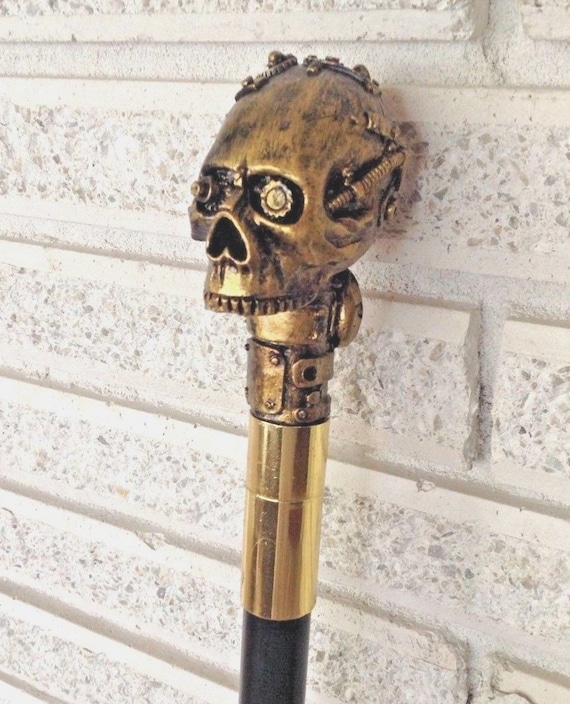 Cane Skull Handle Retrofuturistic Steampunk Biomec