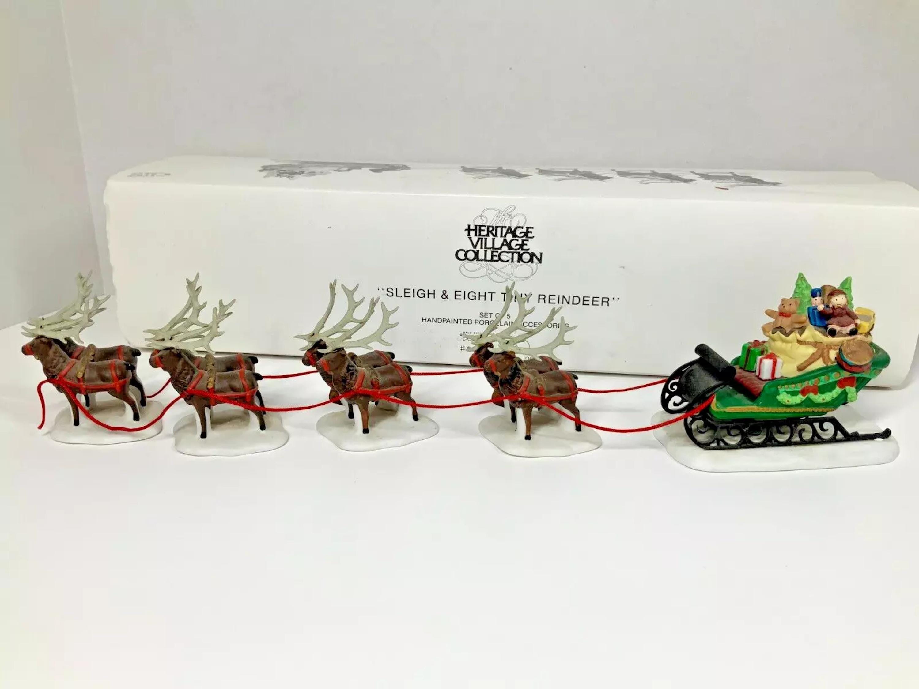 Dept 56 North Pole Sleigh and Eight Tiny Reindeer Figurine - Etsy