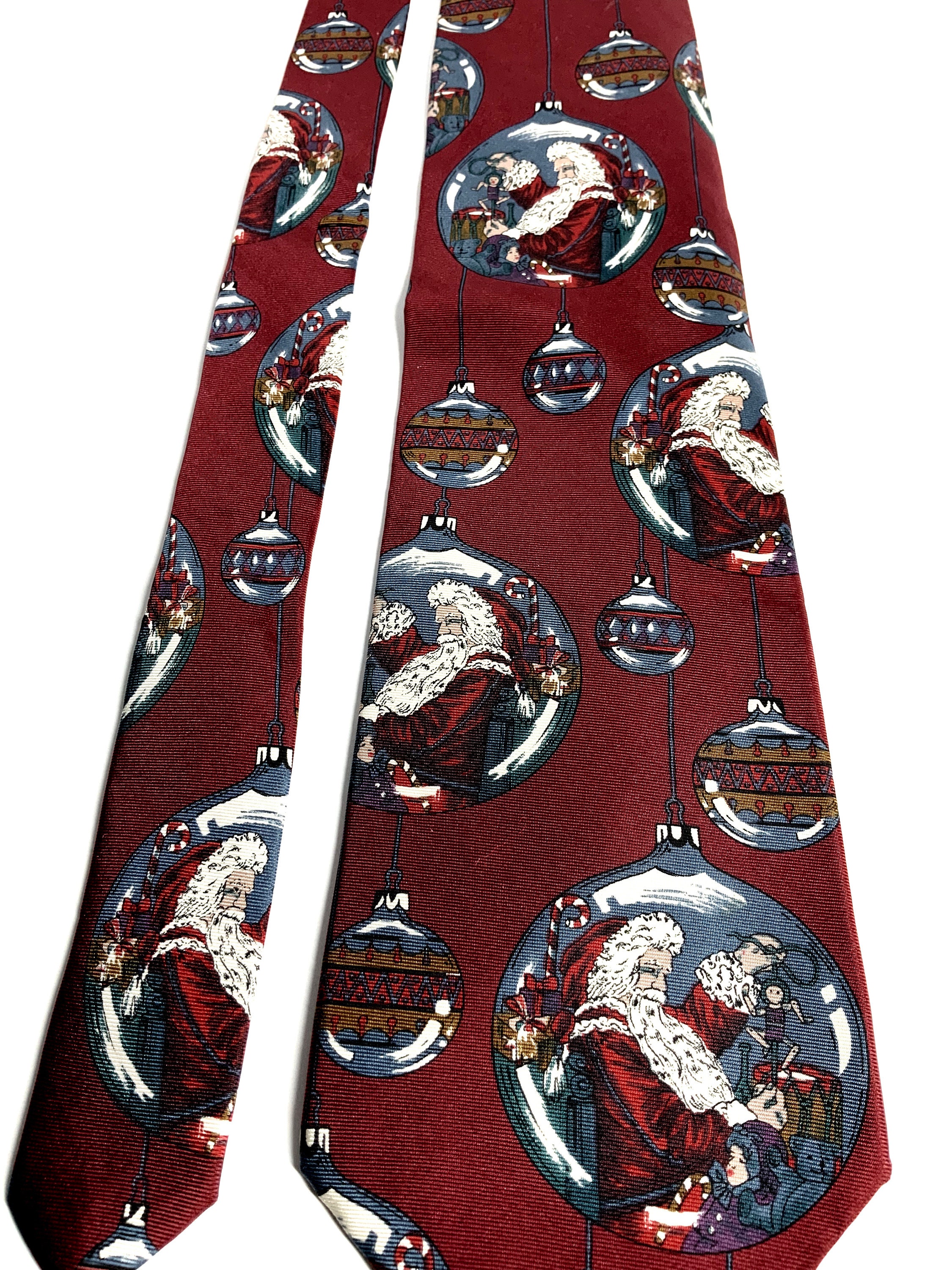 Tie Santa in Christmas Ball Viaggio 100% Italian Silk Made USA Holiday Novelty Necktie Ca 1980s