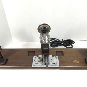 Antique Film Splicer Editor, Keystone Boston, Wooden Base Eyepiece, And Light Works, Mid Century