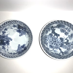 2 Arita Japanese SOMETSUKE AJISAI 6 inch Rice Noodle Bowl Oriental Maker Signed