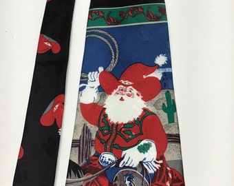 Tie 1980s Christmas Cowboy Santa Claus MMG Hallmark Special Ties Happy Holidays