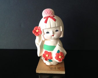 Geisha Girl MAIKO lady Figurine Ceramic Hand Painted Japanese Bisque Porcelain Occupied Japan 1950-1960 Vintage