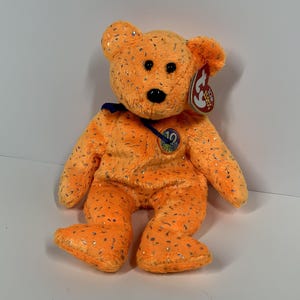 DECADE, Ty Beanie Baby Bear, Orange, MWMT retired 2003 8&quot; Bear Plush NEW