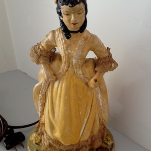 1930s 13.5&quot; Chalk Ware Table Lamp, RARE Southern Belle Figure, Works Excellent condition,  Collectible Hand Painted