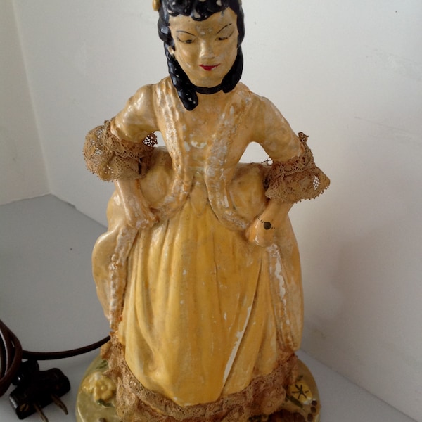 1930s Chalk Ware Table Lamp, Southern Belle Figure, Collectible Boudoir Lighting