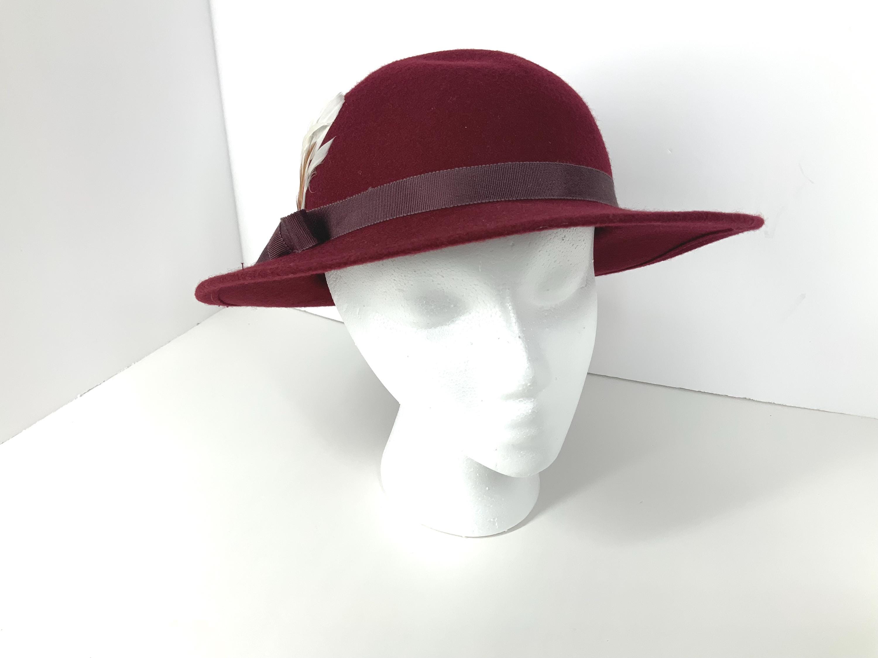 Vintage Lancaster Burgundy Felt Hat With Feather – Women
