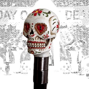 Cane Hand Painted Sugar Skull Day of the Dead Día De Muertos 