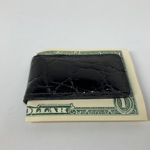 Clip para billetes BOSCA de piel de cocodrilo americana en color negro, nunca usado, modelo que ya no se fabrica, piel de cocodrilo, cuero exótico, clip magnético para billetes, piel de cocodrilo