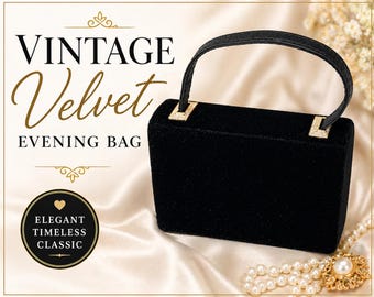 Sac de soirée vintage en velours noir - Porte-monnaie avec anse en strass dorés - Sac à main pochette classique - Accessoire rétro élégant