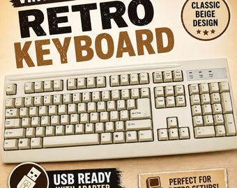 Clavier Mitsumi vintage beige PS/2 avec adaptateur USB – Testé et fonctionnel, clavier rétro PC classique 104 touches, périphérique d'ordinateur