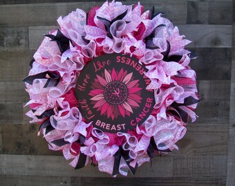 Pink & Black Breast Cancer Awareness Mesh Door Wreath