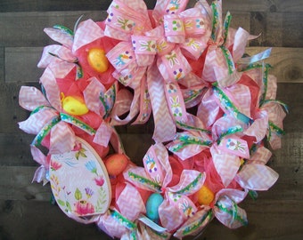 Bunny Kisses Pink & White Easter Egg Mesh Front Door Wreath