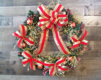 Red and Gold Pine Christmas Holiday Front Door Wreath