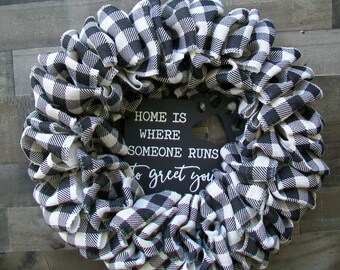 Burlap Buffalo Plaid Round Front Door Pet Lovers Wreath