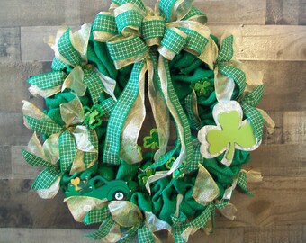 Green & Gold Shamrock Truck Burlap Saint Patrick's Day Wreath with Large Bow