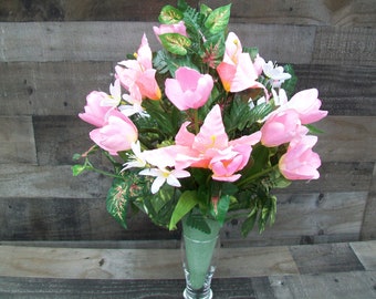 Light Pink Cemetery Cone Tulips Graveyard Gravesite Floral Arrangement