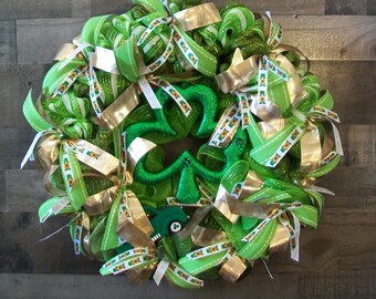 Green & Gold Shamrock Saint Patrick's Day Mesh Wreath