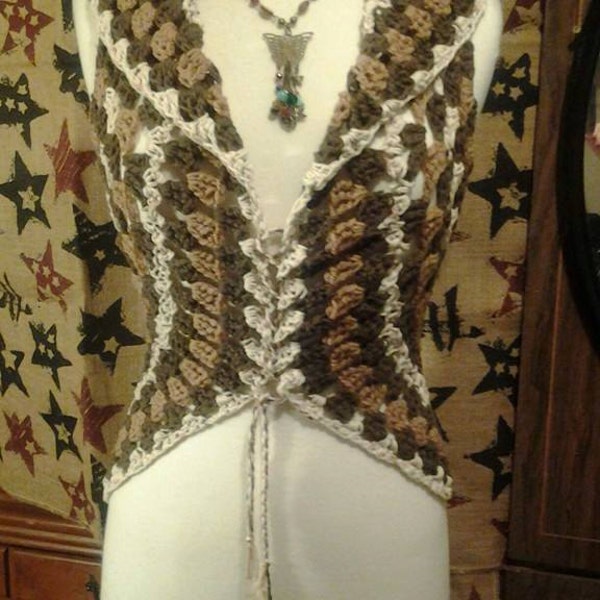 Bolero Corset (lace-up) Vest crochet pattern-fits women's sizes 5/6 - 9/10, Crochet Level:  Easy