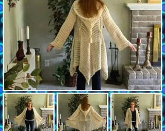 Crochet Pattern includes 2 Patterns for Glenda's Hooded Gypsy Cardigan: women's sizes 5/6-11/12 and womens sizes 16-2X INTERMEDIATE LEVEL