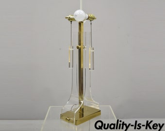 Vintage Mid Century Modern Lucite & Brass Laurel Sculptural Table Lamp