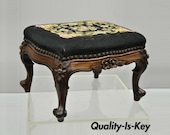 French Louis XV Victorian Mahogany Needlepoint Small Petite Stool Footstool