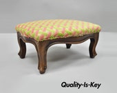 Small Antique French Provincial Country Louis XV Walnut Petite Ottoman Footstool
