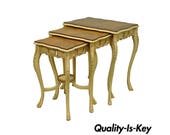 3 Vintage French Louis XV Carved Satinwood Inlaid Nest of Nesting Side Tables