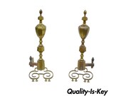 Antique 19th C Pair of Solid Brass American Federal Fireplace Mantle Andirons