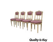 Set of 4 Vintage French Louis XVI Style Drape Bow Carved Painted Dining Chairs