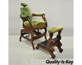 Antique American Victorian Adjustable Archer Barber Chair and Footrest Ottoman