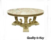 French Empire Neoclassical Cornucopia Base Round Pink Marble Top Coffee Table