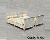 Pair of French Louis XV Style Pink and Cream Painted Bed Carved Wood Cane Daybed
