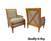 Pair of Baker French Regency Neoclassical Style Bergere Directoire Arm Chairs