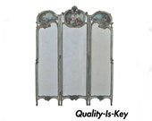 19th Century French Louis XV Style Hand Painted Carved Petite Small Dressing Screen