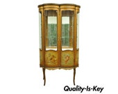 French Louis XV Vernis Martin Curved Glass Double Vitrine Curio Display Cabinet