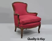 Vintage French Country Louis XV Style Bergere Armchair Chair Burgundy Upholstery