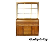 Vargas Furniture Oak Wood Roll Top Desk Secretary Hutch Display China Cabinet