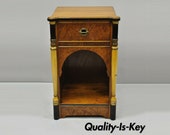 Antique French Art Deco Burl Wood Satinwood Nightstand Bedside Table w Columns