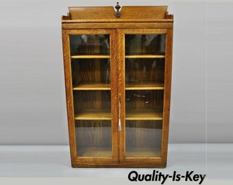 Antique Golden Oak Victorian Glass 2 Door Bookcase China Etsy