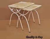 Vintage White Salterini Wrought Iron Nesting Side Tables Art Nouveau Vine Leaf