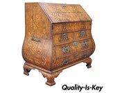 18th C. Dutch Marquetry Inlay Drop Front Secretary Desk Bombe Commode Secretaire