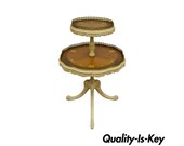 Vintage French Louis XV Carved Satinwood Inlaid 2 Tier Lamp Side Accent Table