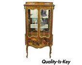 French Louis XV Style Hand Painted Vernis Martin Vitrine China Cabinet Curio