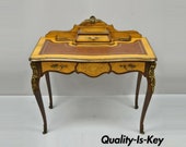Vintage French Louis XV Style Inlaid Leather Top Petite Ladies Writing Desk