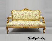 1920s French Louis XV Style Gold Gilt Settee Loveseat Sofa