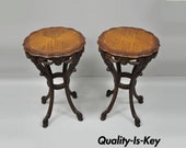 Pair of French Louis XV Style Mahogany Satinwood Inlay Round Side End Tables